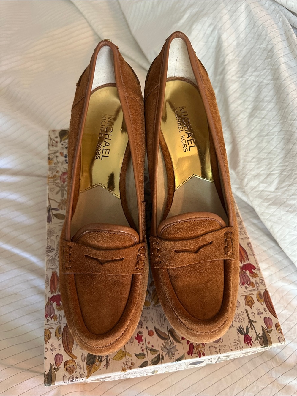 Michael Kors - Cognac Suede Penny Loafer Wedges - 8